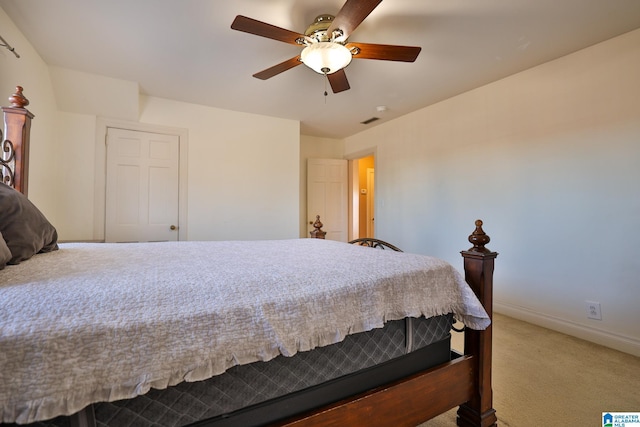 bedroom with carpet floors and ceiling fan