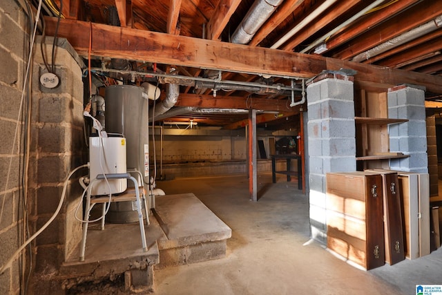 basement featuring gas water heater