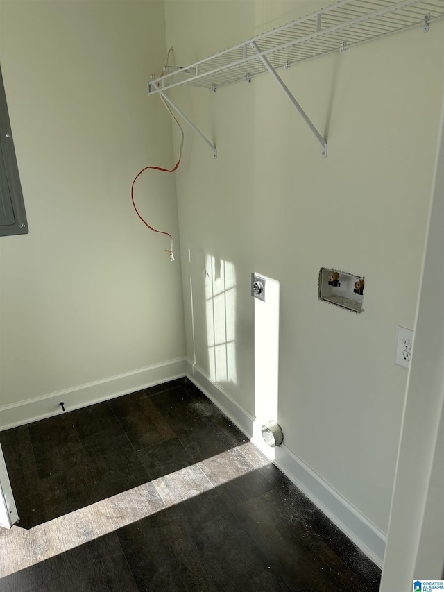 washroom featuring electric dryer hookup, hookup for a washing machine, and electric panel