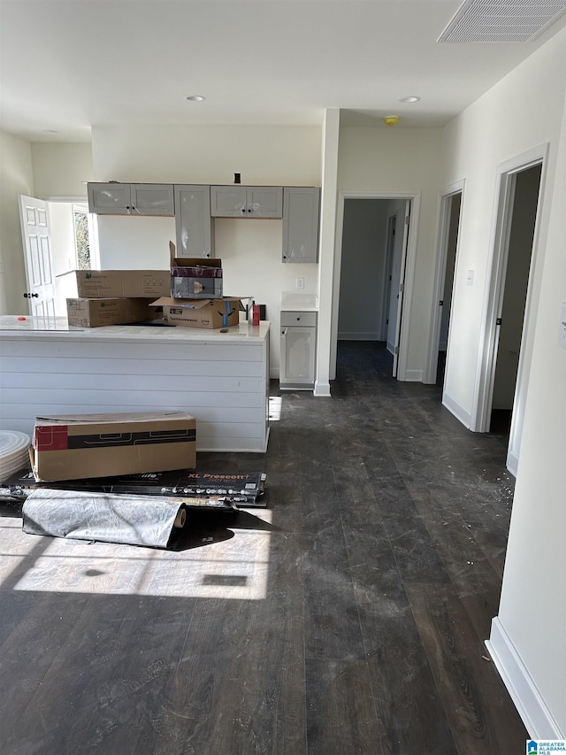 kitchen with gray cabinets