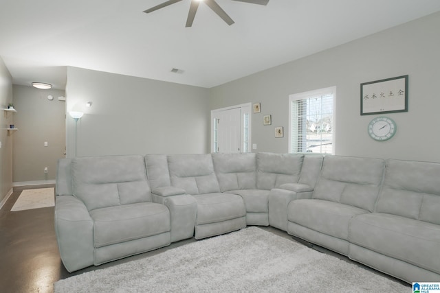 living room featuring ceiling fan