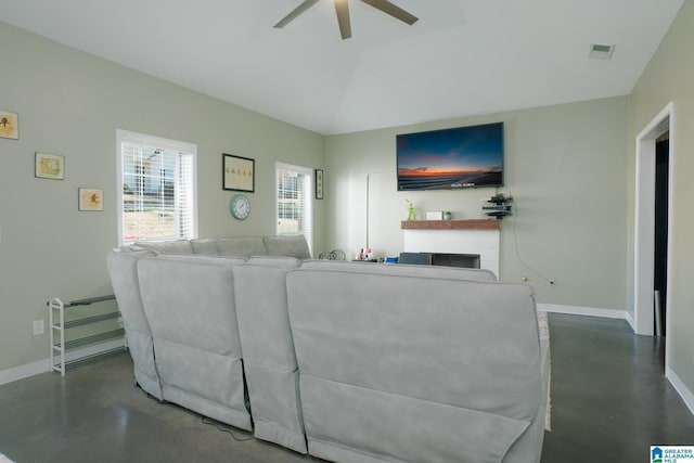 living room featuring ceiling fan