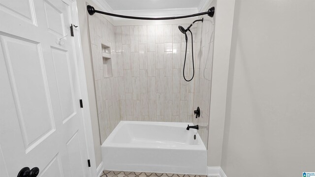 bathroom with shower / bath combination and tile patterned floors