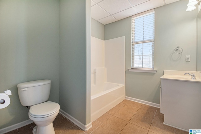 full bathroom featuring vanity, toilet, tub / shower combination, and tile patterned flooring