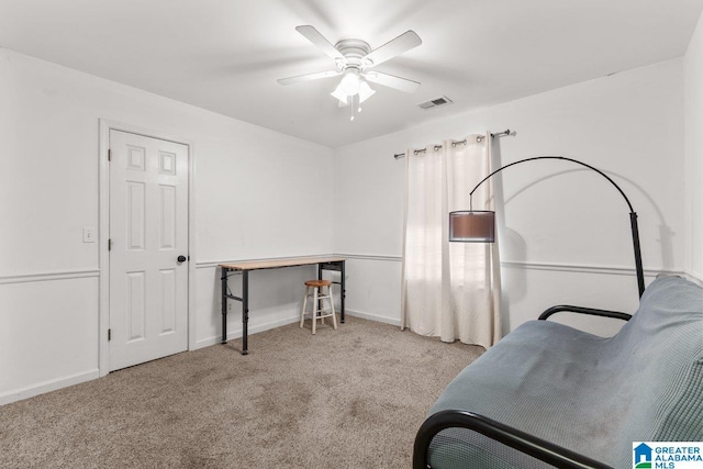 interior space featuring ceiling fan