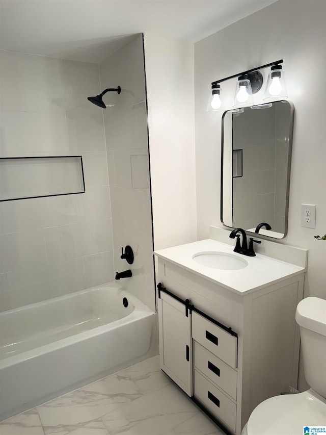 full bathroom with shower / washtub combination, toilet, and vanity