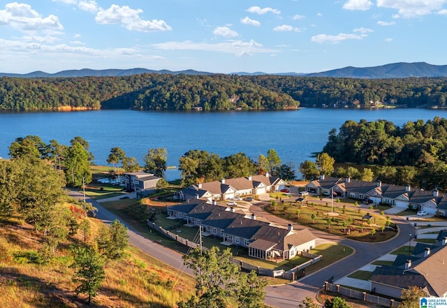 aerial view with a water and mountain view