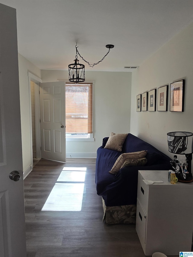 interior space with dark wood-type flooring