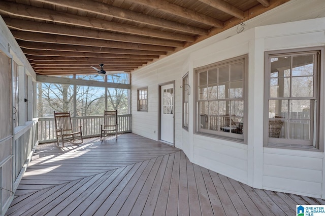 wooden terrace with ceiling fan