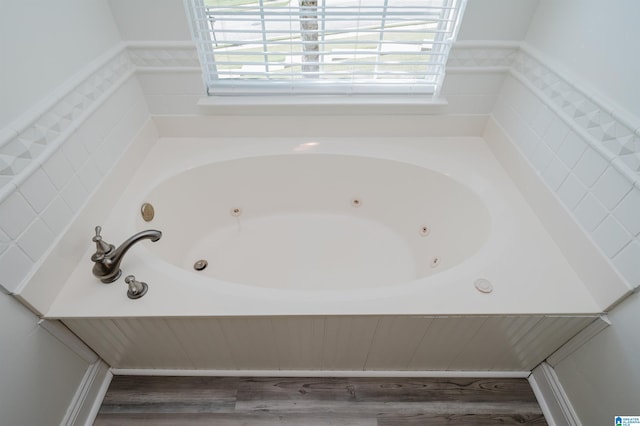 bathroom with a bathtub and wood-type flooring