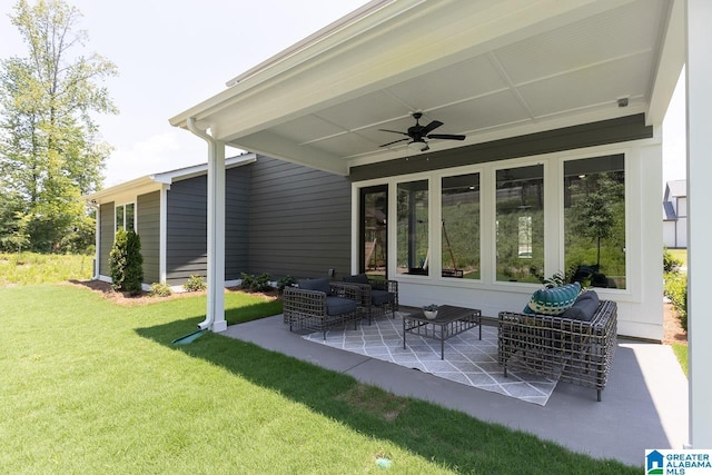 view of patio / terrace with ceiling fan and outdoor lounge area