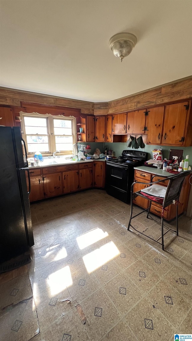 kitchen with sink and black appliances