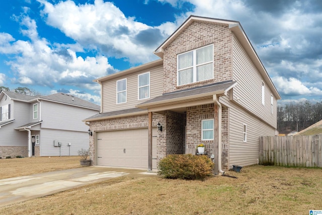 view of front of property with a garage and a front yard