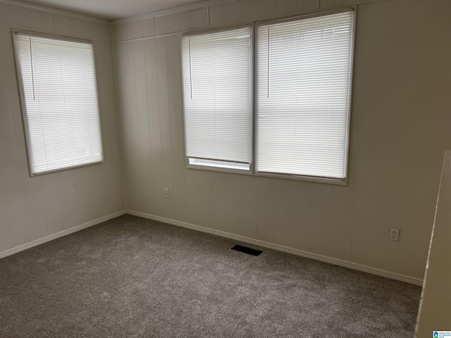 carpeted empty room featuring ornamental molding