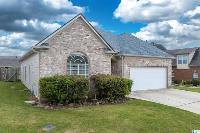 view of front of house with a garage and a front yard