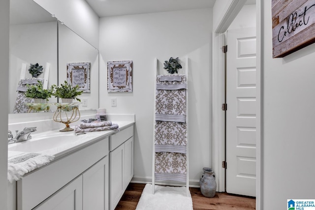 bathroom with vanity and wood-type flooring