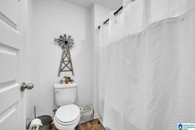 bathroom with wood-type flooring and toilet