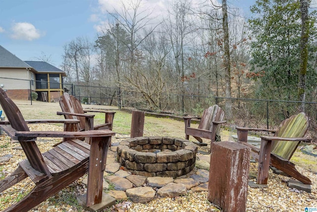 view of patio / terrace with a fire pit