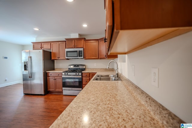 kitchen with sink, dark wood-type flooring, and stainless steel appliances