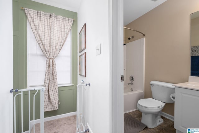 full bathroom featuring vanity, toilet, and bathing tub / shower combination