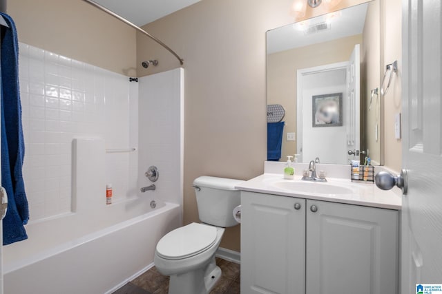 full bathroom featuring vanity, shower / washtub combination, and toilet