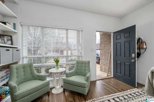 sitting room with dark hardwood / wood-style floors