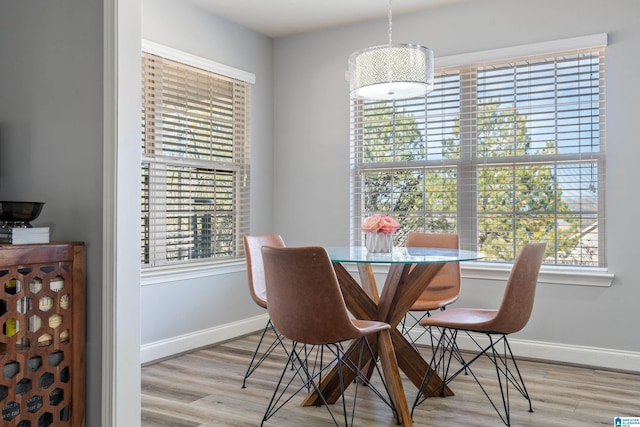 dining area with light hardwood / wood-style flooring