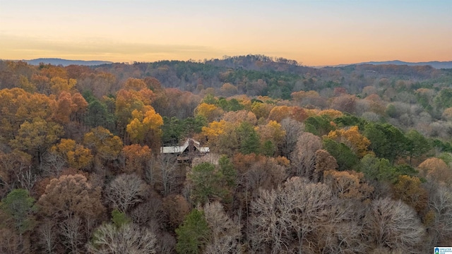 aerial view at dusk featuring a mountain view