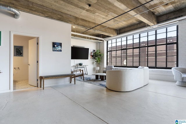 living room with concrete floors