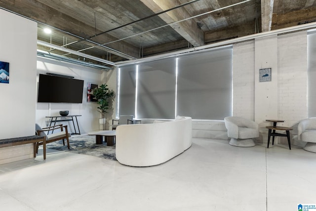 living room with concrete floors