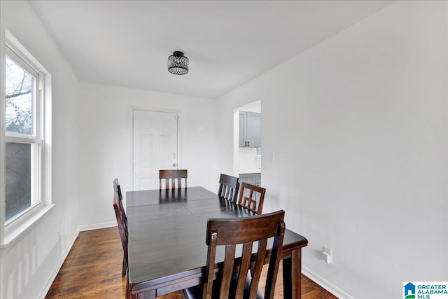 dining area with dark hardwood / wood-style flooring