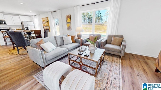 living room with light hardwood / wood-style floors