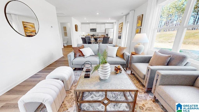 living room with light wood-type flooring