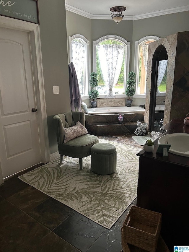 sitting room featuring crown molding and sink