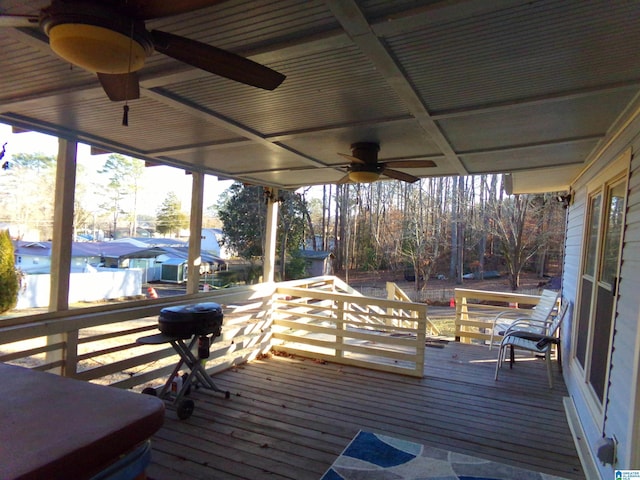 wooden deck with ceiling fan