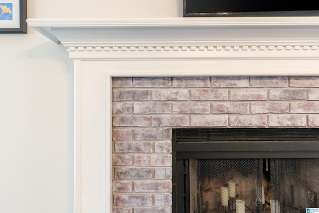 room details with a brick fireplace