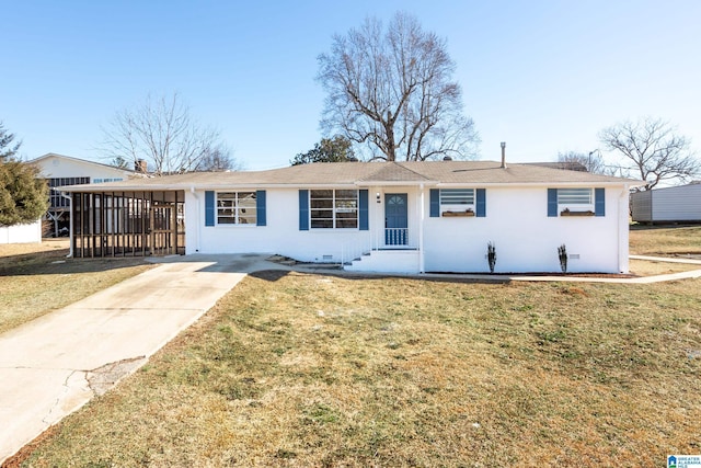 single story home with a carport and a front yard