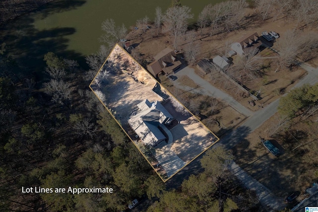 bird's eye view featuring a water view