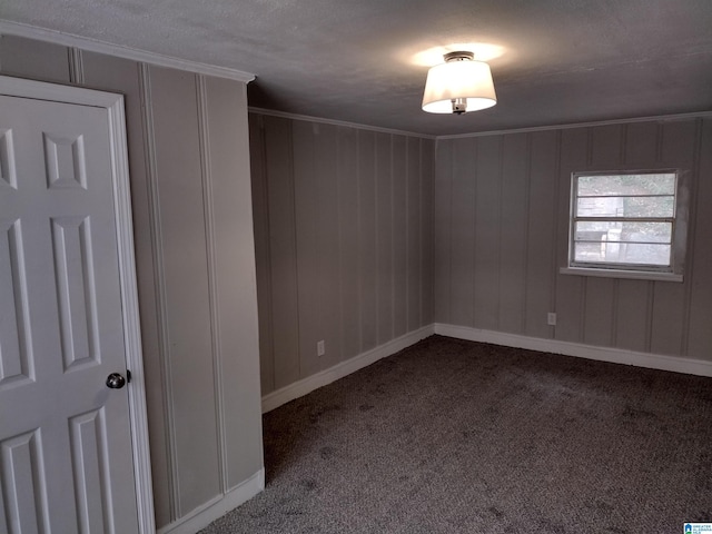 spare room featuring ornamental molding and carpet flooring