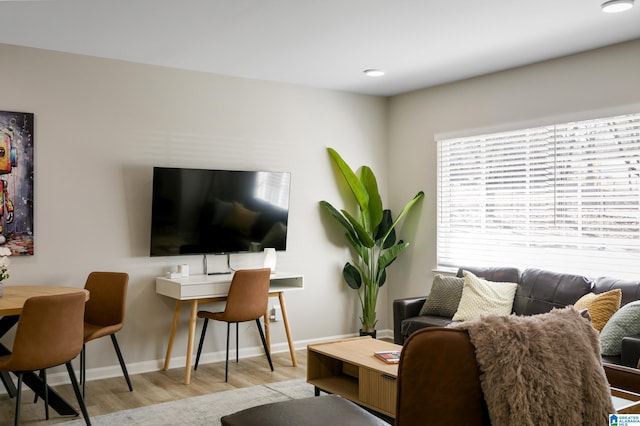 living room with a healthy amount of sunlight and light wood-type flooring