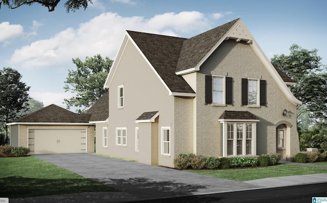 view of front of property featuring a garage and a front yard