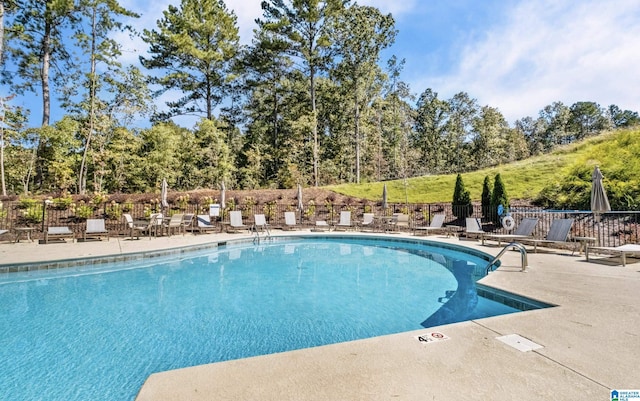 view of swimming pool with a patio area