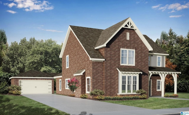 view of front of house featuring a garage and a front yard