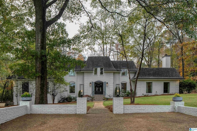 french provincial home featuring a front yard