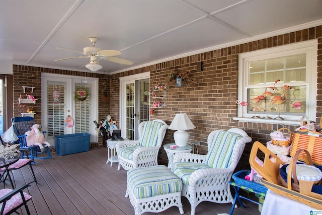 wooden terrace with ceiling fan