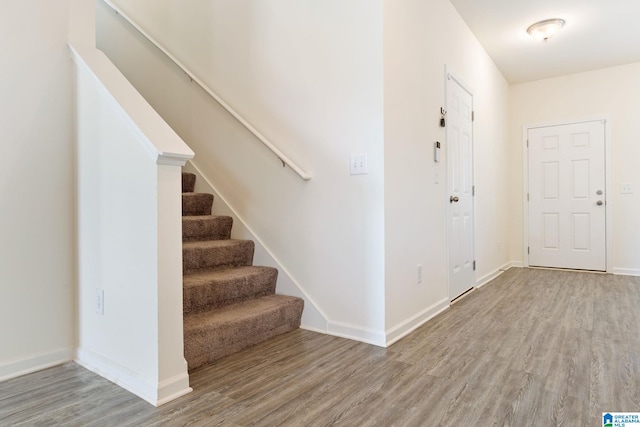 foyer entrance with hardwood / wood-style floors