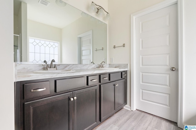 bathroom featuring vanity and wood-type flooring