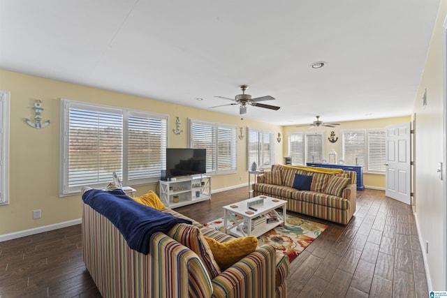 living room with dark hardwood / wood-style floors