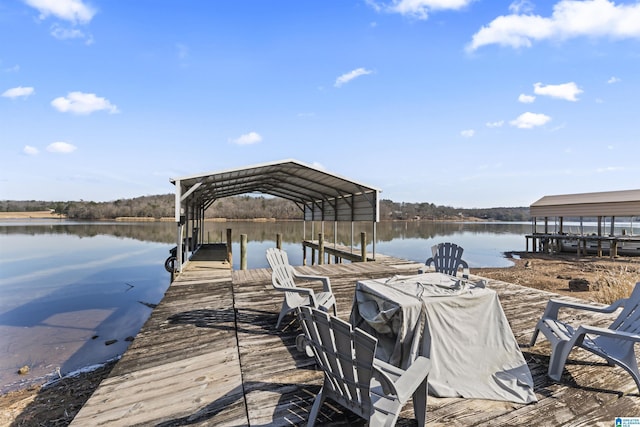 dock area with a water view