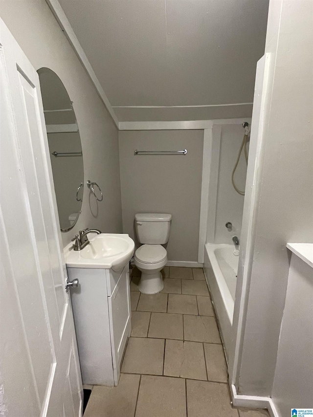 full bath featuring toilet, shower / bath combination, tile patterned flooring, and vanity